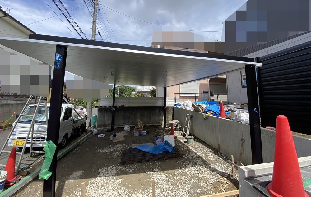 横浜市都筑区】新築外構工事　駐車場施工カーポート屋根